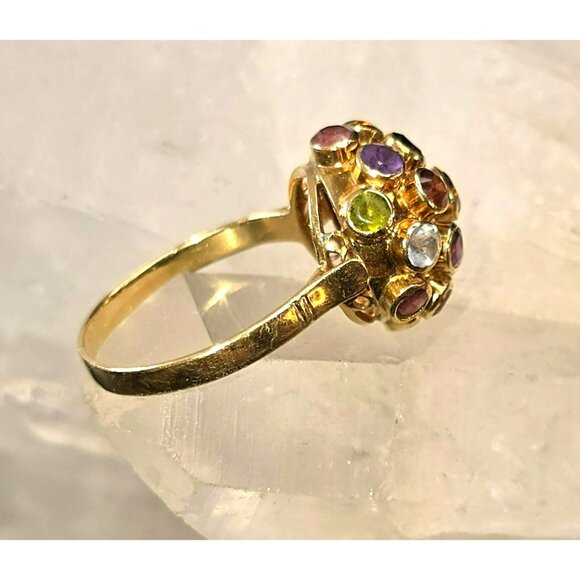 Vintage 18kt Yellow Gold Sputnik Multicolor Gemstone Cluster Ring Size 5.5 HS179 - Picture 3 of 16
